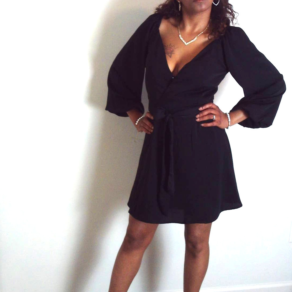 Black Puff Sleeve Mini Dress‎